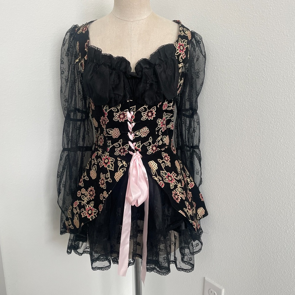 Rubies Dress Women XS Black Mini Romantic Femme Ruffle Gothic Lolita Rococco